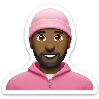 Bald black man with a beard and pink beanie sticker