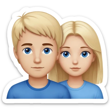 Brother and sister, brother has brown eyes and hair and sister has blond hair and blue eyes sticker