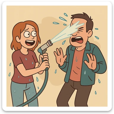 people spraying water on the left side in flat toon style sticker