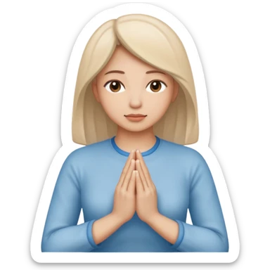 Two hands in prayer pose, only woman's hands, muted blue outline, beige fill, soft glow, apple emoji style, PNG, transparent background sticker