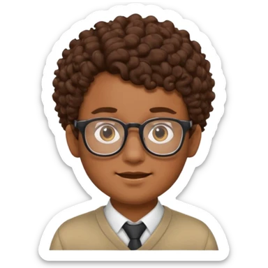 Nerdy boy with glasses, brown curly hair, brown skin sticker