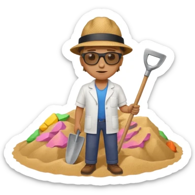pile of sand with a shovel clabber with a scientist nearby sticker