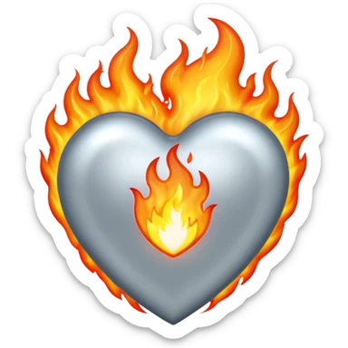 Silver heart on fire  sticker