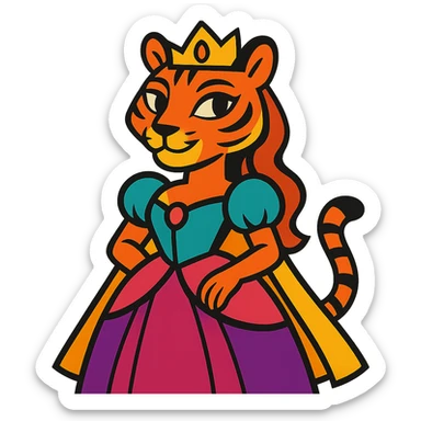 tiger human princess, vibrant toon style sticker