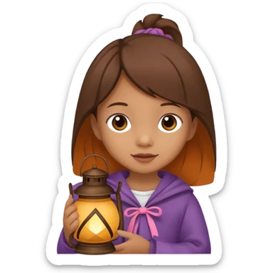 Adorable little girl holding a lantern, looks like it is made of felt texture, scrapbooking style, transparent background sticker