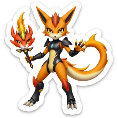 Anthro Digitigrade Cool Badass Meloetta-Wargreymon-Renamon-Guilmon-Pokémon-Digimon-Fakémon-fusion-hybrid-creature sticker