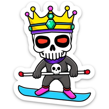 vibrant multicolored skull wearing a jeweled crown and bright colorful ski mask sticker