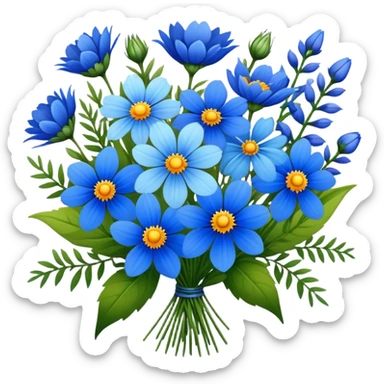 Mix of assorted blue wildflowers bouquet sticker