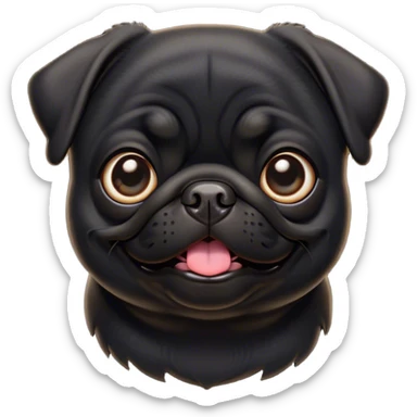 Cinematic Comical Black Pug Portrait Emoji, Head tilted dramatically with an exaggeratedly amused expression, featuring a sleek black coat with a glossy finish, wide, expressive dark eyes filled with playful disbelief, Simplified yet hilariously expressive features, highly detailed, glowing with a slightly sassy glow, high shine, dramatic yet playful, stylized with an air of cheeky mischief, bright and endearing, soft glowing outline, capturing the essence of a spirited and over-the-top companion, so meme-worthy it feels like it could side-eye its way into internet fame instantly! sticker