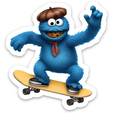 Cookie Monster riding a skateboard  sticker