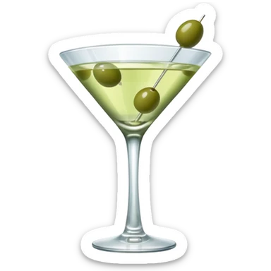 martini with 3 green khaki olives all stuck at the same 1 stick and same size . liquid should be a clear white color like water kinda  sticker