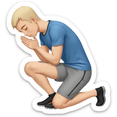 man kneeling and bowing down on the ground in a surrender gesture, forehead and arms touching the floor, simple and clear sticker