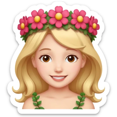 A girl with a flower-shaped crown smiling gently. sticker