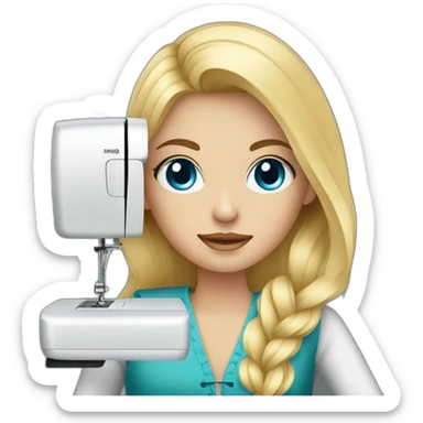 Blonde fashionable girl with blue eyes sewing sticker
