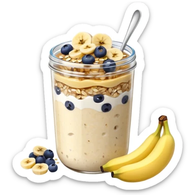 Overnight oats with banana slices,blueberries, honey, sky, chiaseeds sticker