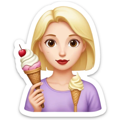 Krowa kobieta  z lodami z długim patykiem  sticker