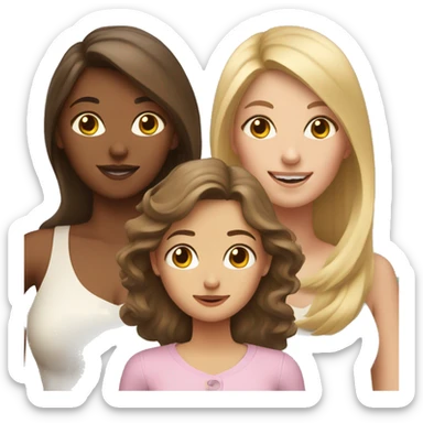 Blonde hair girl and brown hair girl with mom with brown hair sticker