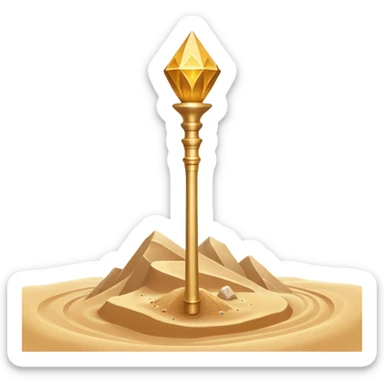 ancient pharaoh sand staff object icon, golden staff with Egyptian symbols, sandstone crystal headpiece, glowing desert aura, floating sand particles, 3D cartoon, mobile game icon style, centered, clean background, no text, no watermark
 sticker