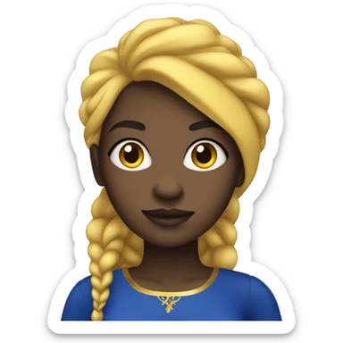 1 Black Girl with long straight royal  blue hair with yellow gold and royal blue dress sticker