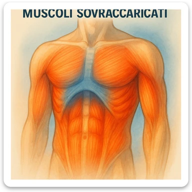 illustrazione con colori sfumati, diaframma bloccato in blu, muscoli sovraccaricati in rosso e arancione, didascalia in italiano sticker