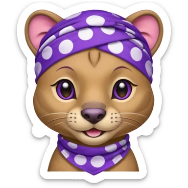 
Fossa animal wearing a bandana on the forehead in purple color with white smiley patterns sticker