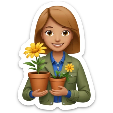 woman holding a flower pot in jacket sticker