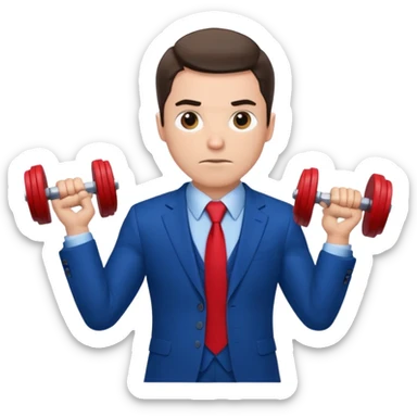 business man in a blue suit and red tie carry exercise sticker