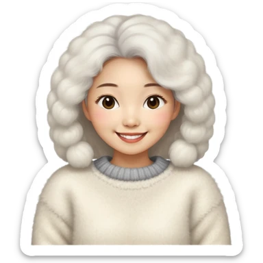 Very busty Asian woman wearing a very fluffy mohair sweater sticker