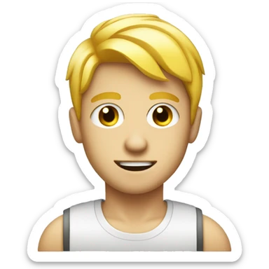 Graphic Designer boy with yellow hair and sharp jawline with laptop sticker