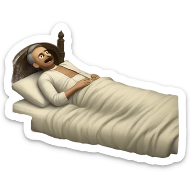 A sick man on a bed in 1870 sticker