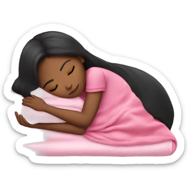 Black-haired girl sleeping on side with pink blanket sticker