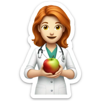 red hair nutritionist with apple sticker
