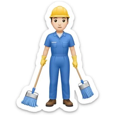 Custodian with yellow rubber gloves, mop sticker