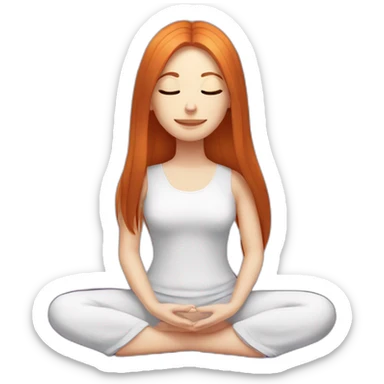 redhead white woman long medium straight hair, meditating on a violet blanket sticker