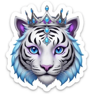 ESO Female white/black tiger khajiit leader of the umbral rose, glowing blue eyes, glowing blue 'third eye' gem; silver crown/tiara with purple gems sticker