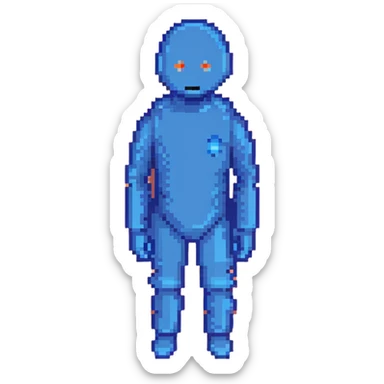 A blue person standing with a faint blue aura around them, representing poor aura. sticker