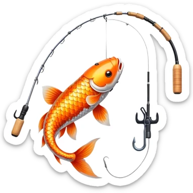 Koi fish on the hook of a fishing rod sticker