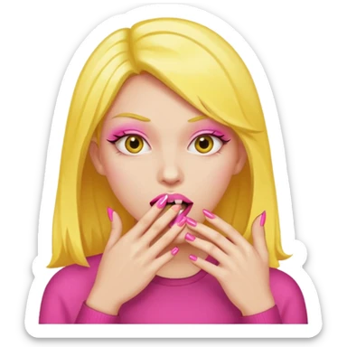 yellow face biting pink nails  sticker