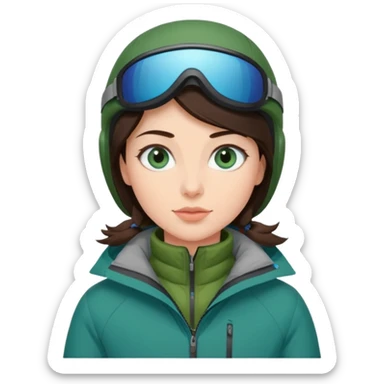 skiing brunette with blue eyes in a deep green jacket sticker