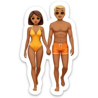 couple walking on the beach sunset in background sticker