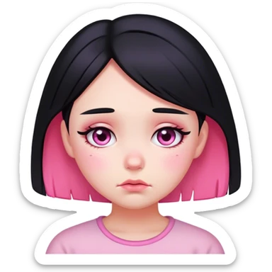Sad Blushed girl with black hair and pink highlights in her hair sticker