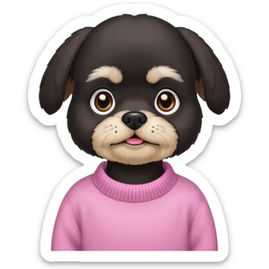 Black Dog shitzu with eyelashes wearing a pink sweater  sticker
