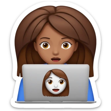 Make an emoji of a girl with brown hair behind a laptop screen that is facing her and make sure to have her mouth hidden by the laptop. sticker