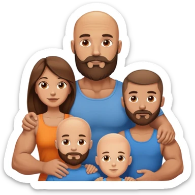 Muscular Bald beard men with his wife long brown hair and 3 sons sticker