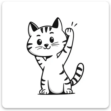 Cute tabby cat with white stomach, hand-drawn style, playful pose showing white belly sticker