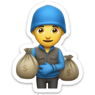 man with money bag in blue cloths sticker