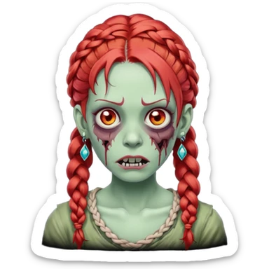 zombie with braided red hair and earrings sticker