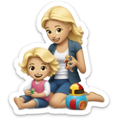 blonde women playing with blonde child with toys sticker