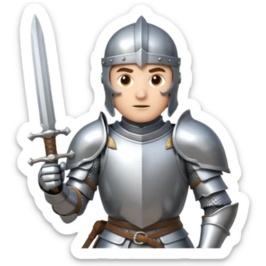 a knight in a fighting stance, wearing bright silver armor and holding a sword sticker