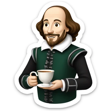 William Shakespeare holds a cup of tea in his hand sticker